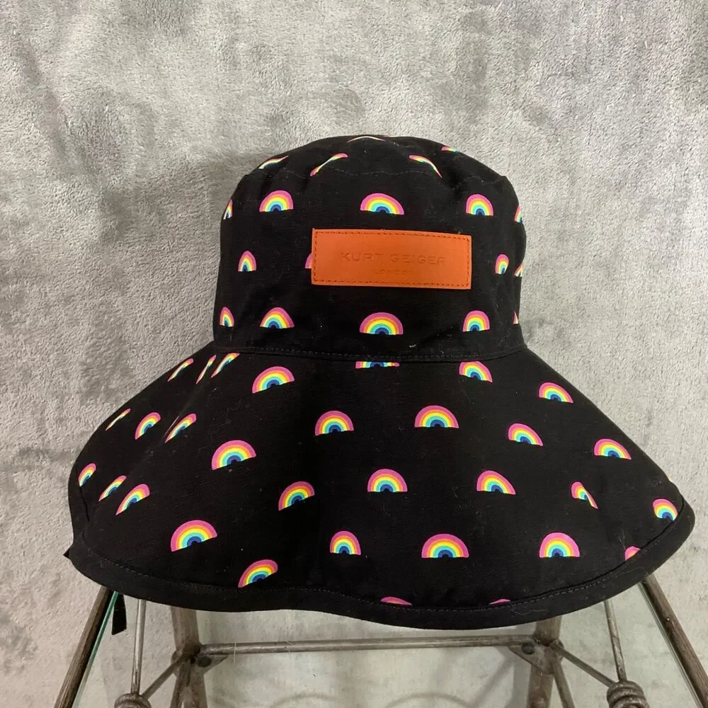Kurt Geiger London Colorful Rainbow Bucket Floppy Hat Travel, packable OS Logo